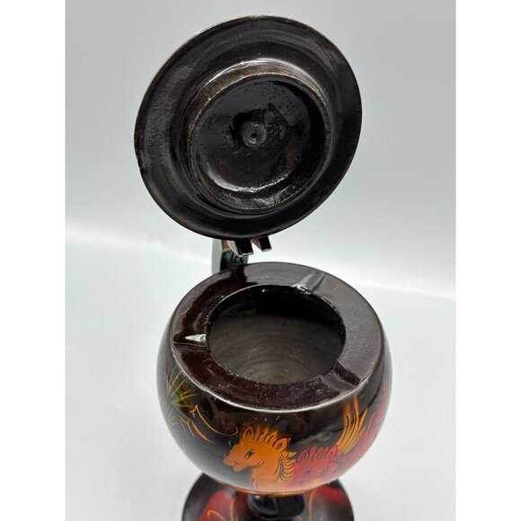 Globe Ashtray Hand Painted Chinoiserie Style Floating Catchall Lacquered Globe - Picture 3 of 7